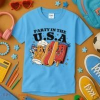 Party In The USA Hot Dog And Beer Funny Kids T-Shirt thumb 3