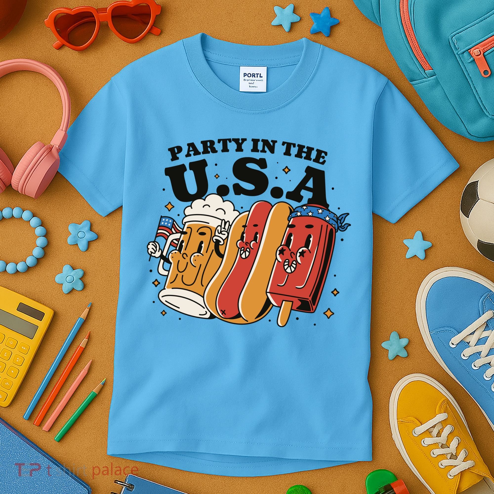 Party In The USA Hot Dog And Beer Funny Kids T-Shirt