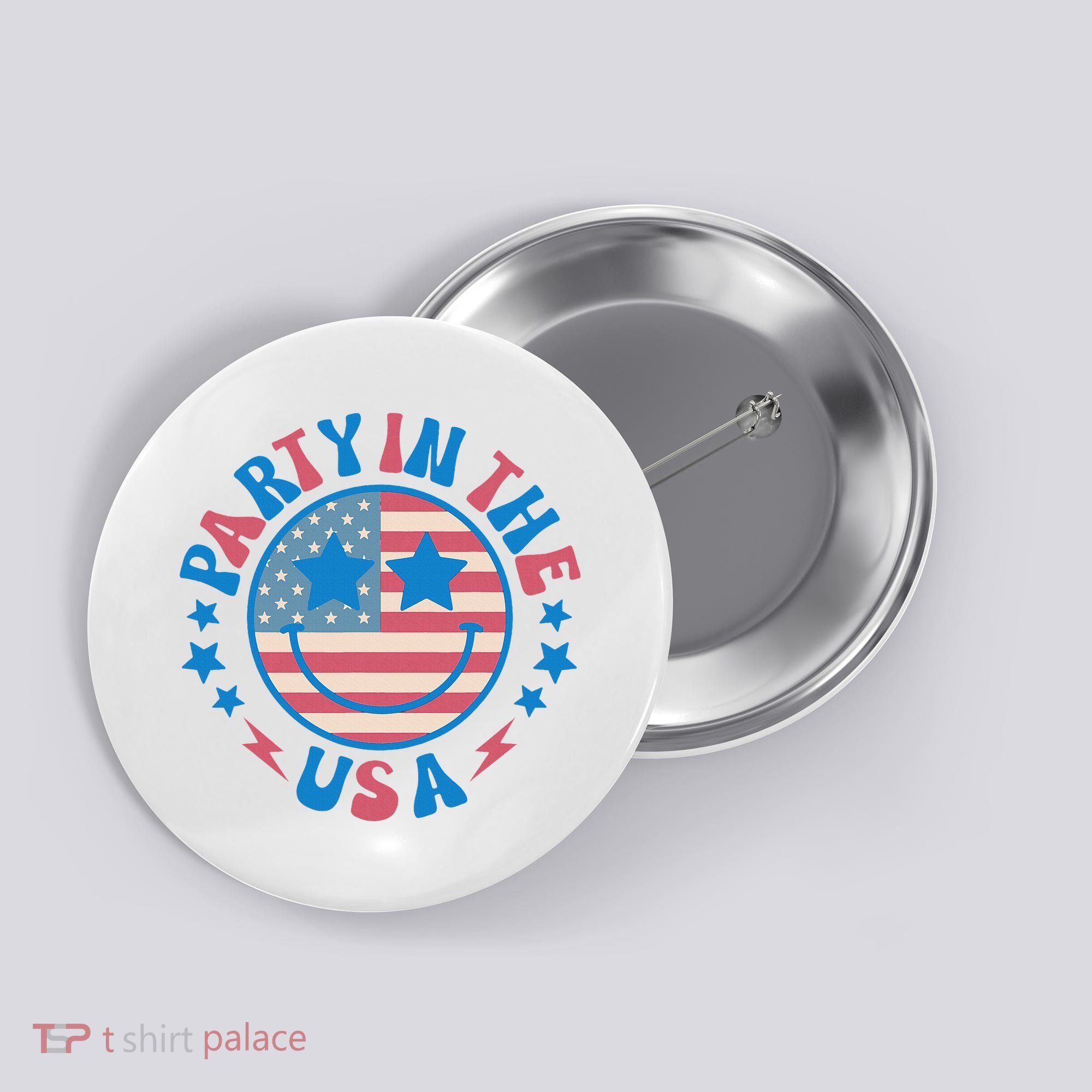 Party In The Usa 4th Of July Preppy Smile Button