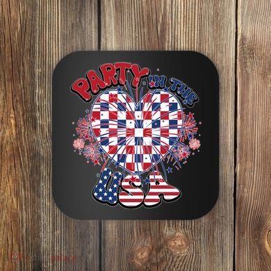 Party In The Usa Firework Red White Blue Heart Coaster