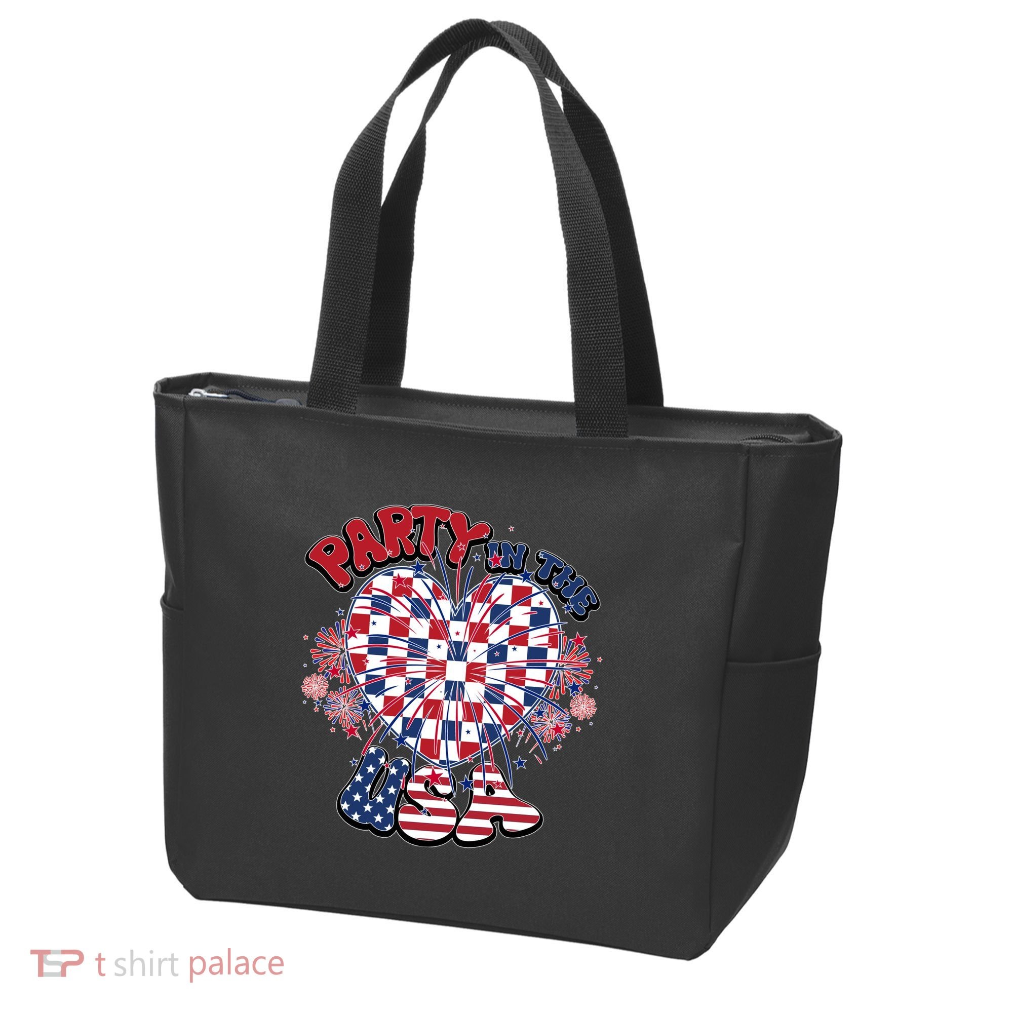 Party In The Usa Firework Red White Blue Heart Tote Bag