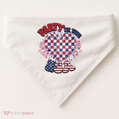 Party In The Usa Firework Red White Blue Heart USA-Made Doggie Bandana