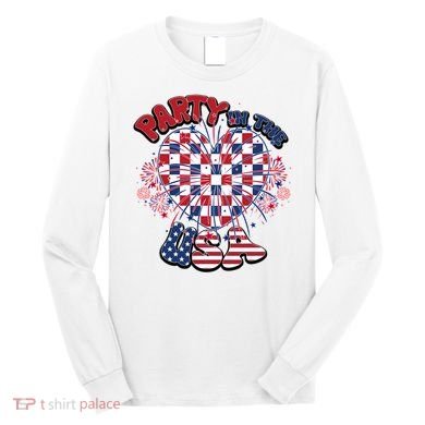 Party In The Usa Firework Red White Blue Heart Long Sleeve Shirt
