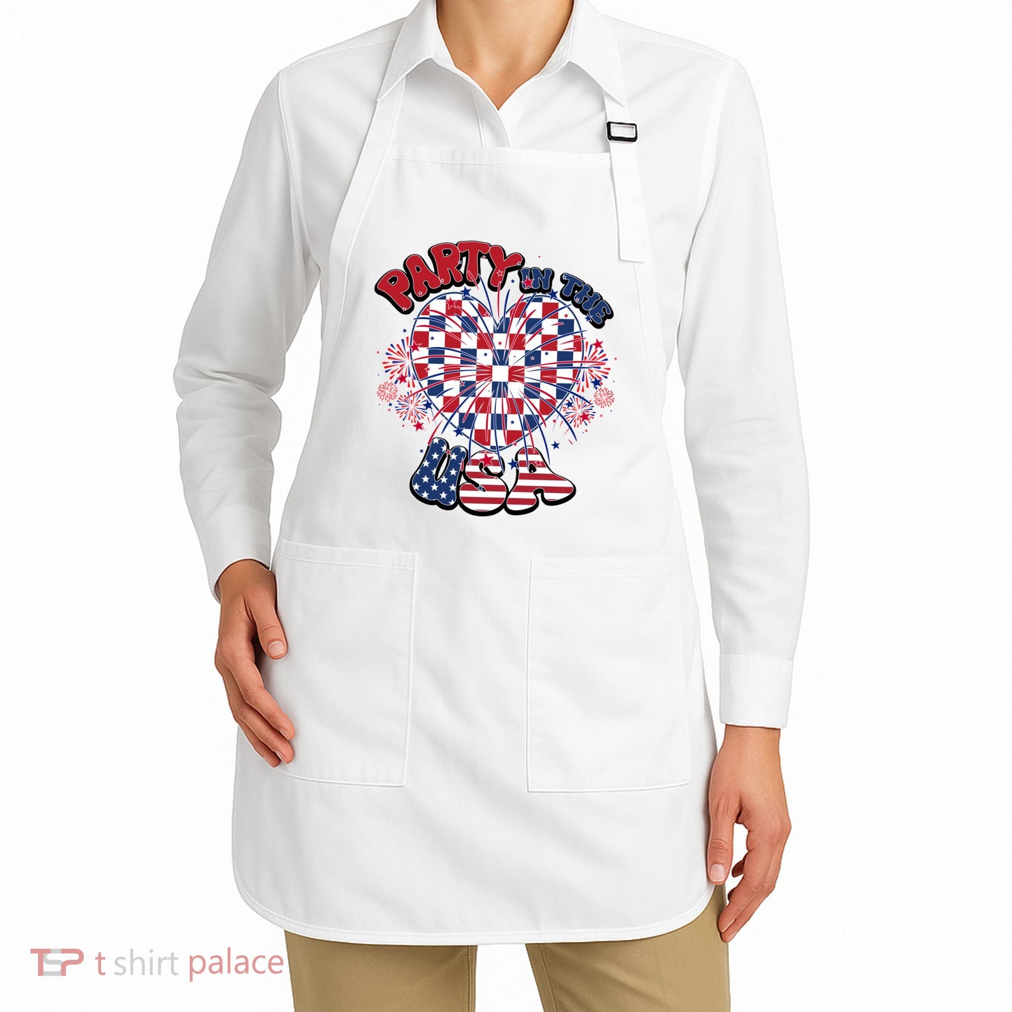 Party In The Usa Firework Red White Blue Heart Apron