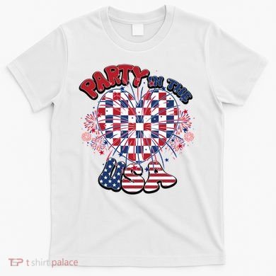 Party In The Usa Firework Red White Blue Heart T-Shirt