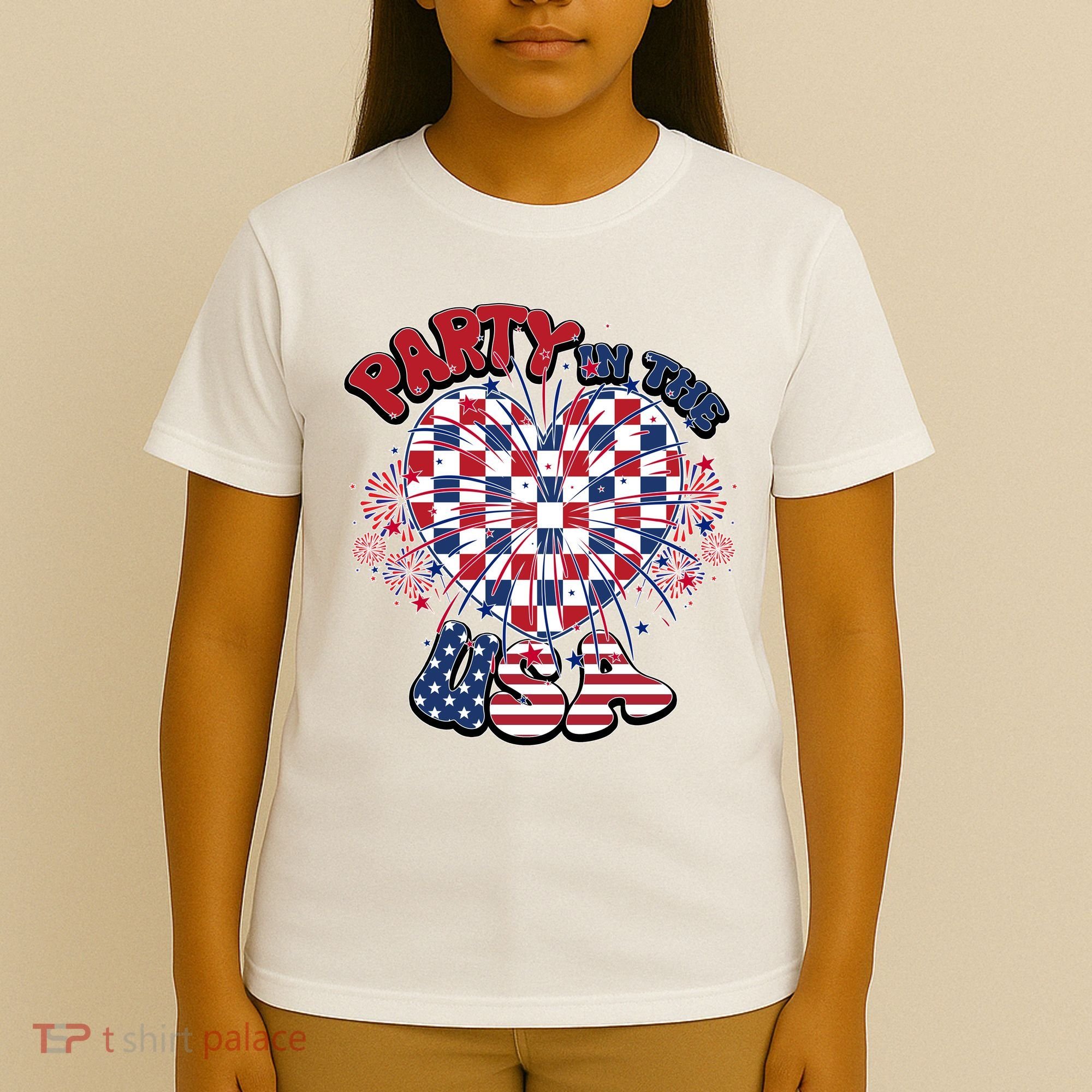 Party In The Usa Firework Red White Blue Heart T-Shirt