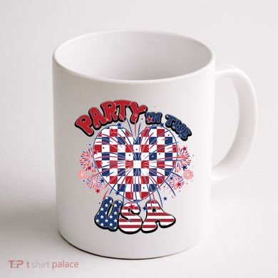Party In The Usa Firework Red White Blue Heart Coffee Mug back