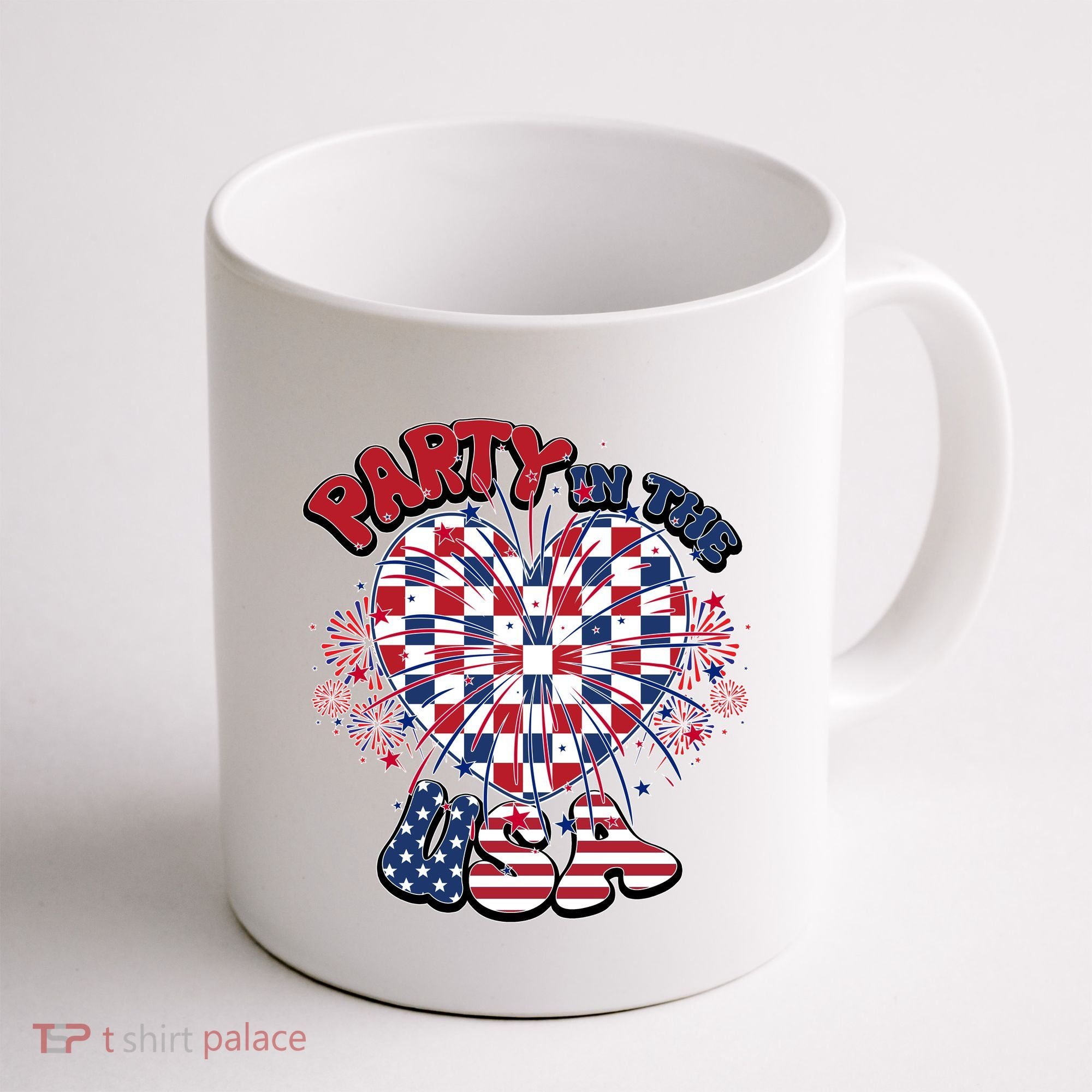 Party In The Usa Firework Red White Blue Heart Coffee Mug