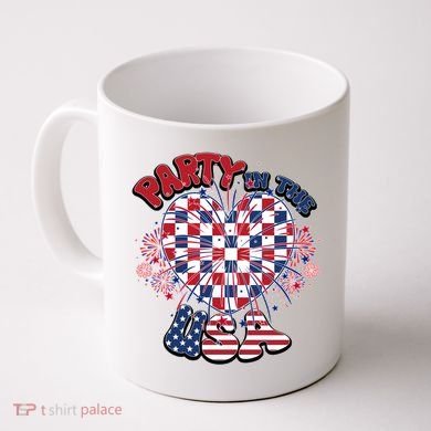 Party In The Usa Firework Red White Blue Heart Coffee Mug