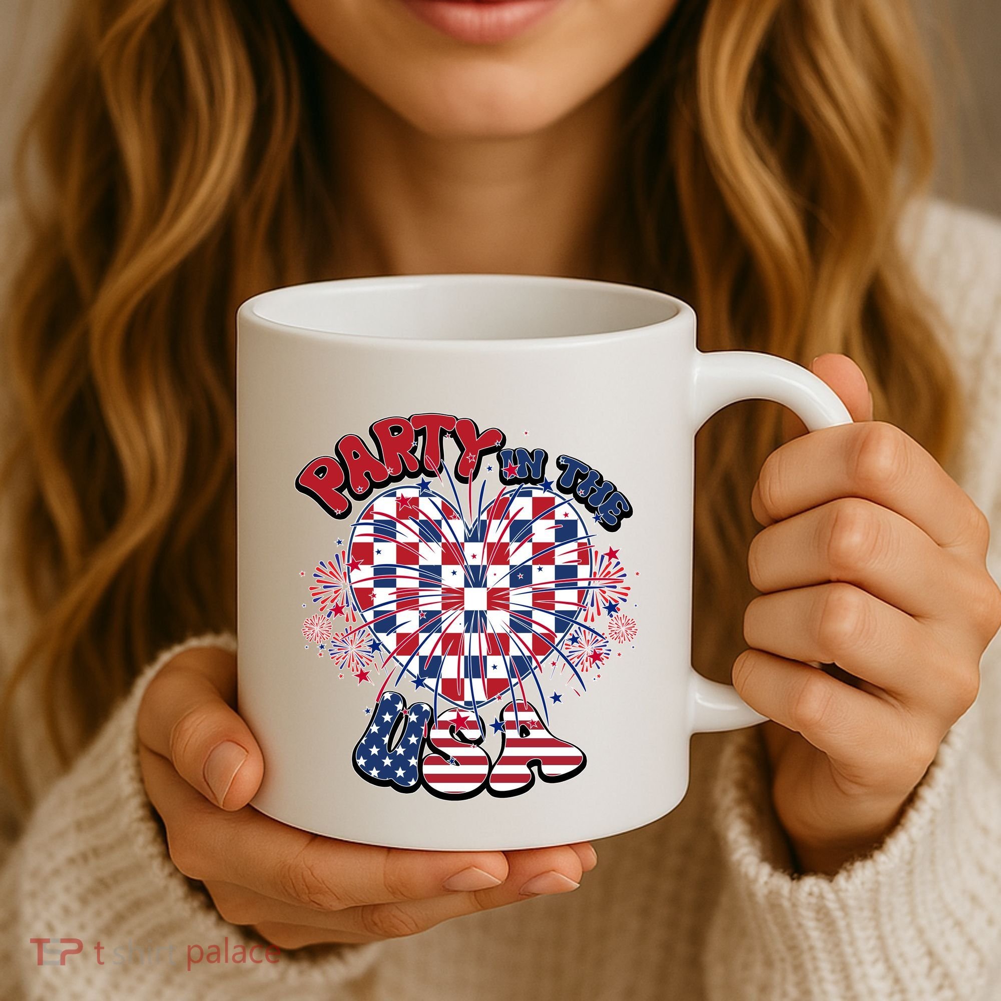 Party In The Usa Firework Red White Blue Heart Coffee Mug