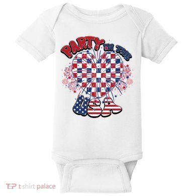 Party In The Usa Firework Red White Blue Heart Baby Bodysuit