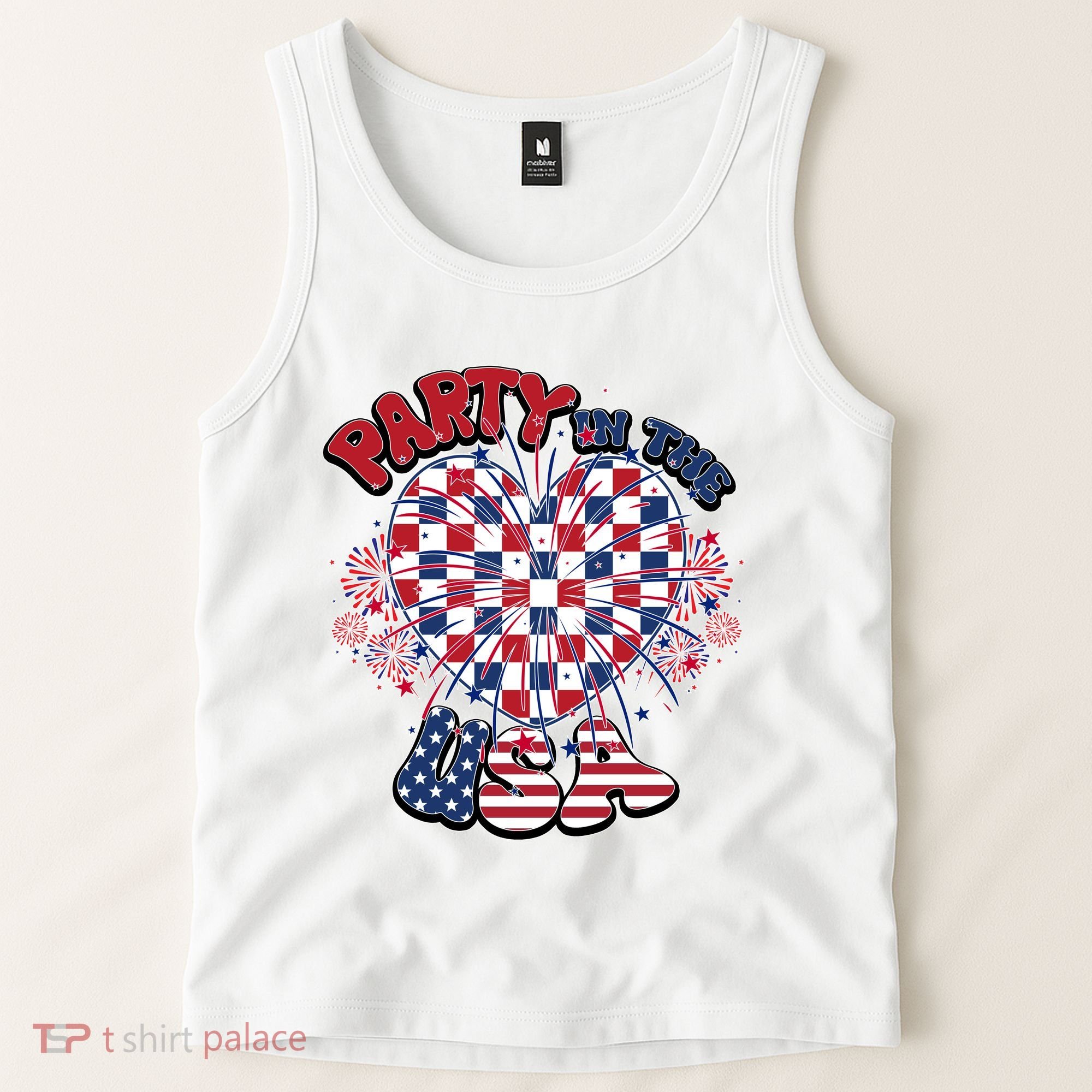 Party In The Usa Firework Red White Blue Heart Tank Top