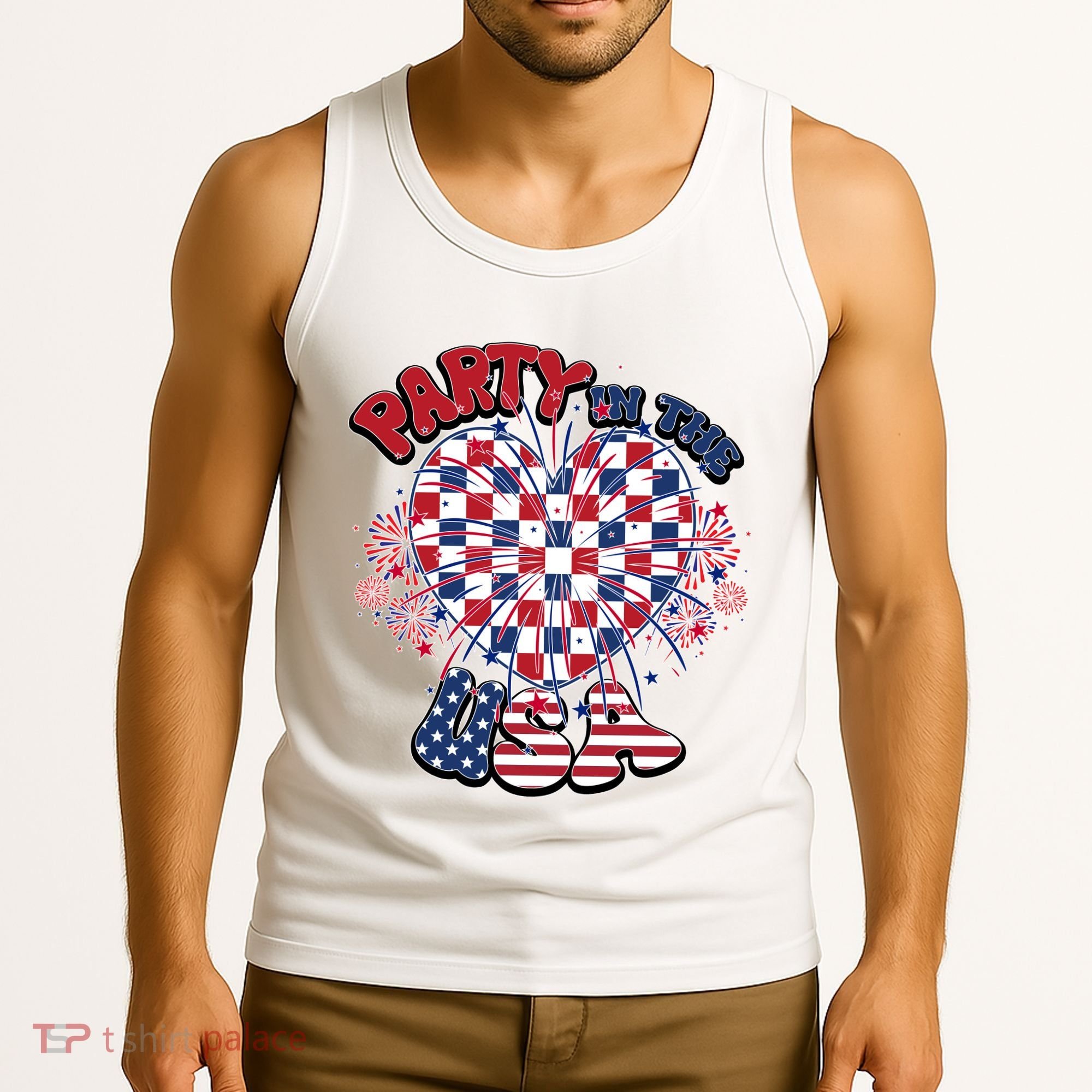 Party In The Usa Firework Red White Blue Heart Tank Top