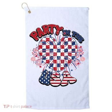 Party In The Usa Firework Red White Blue Heart Golf Towel