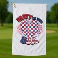 Party In The Usa Firework Red White Blue Heart Golf Towel thumb 1