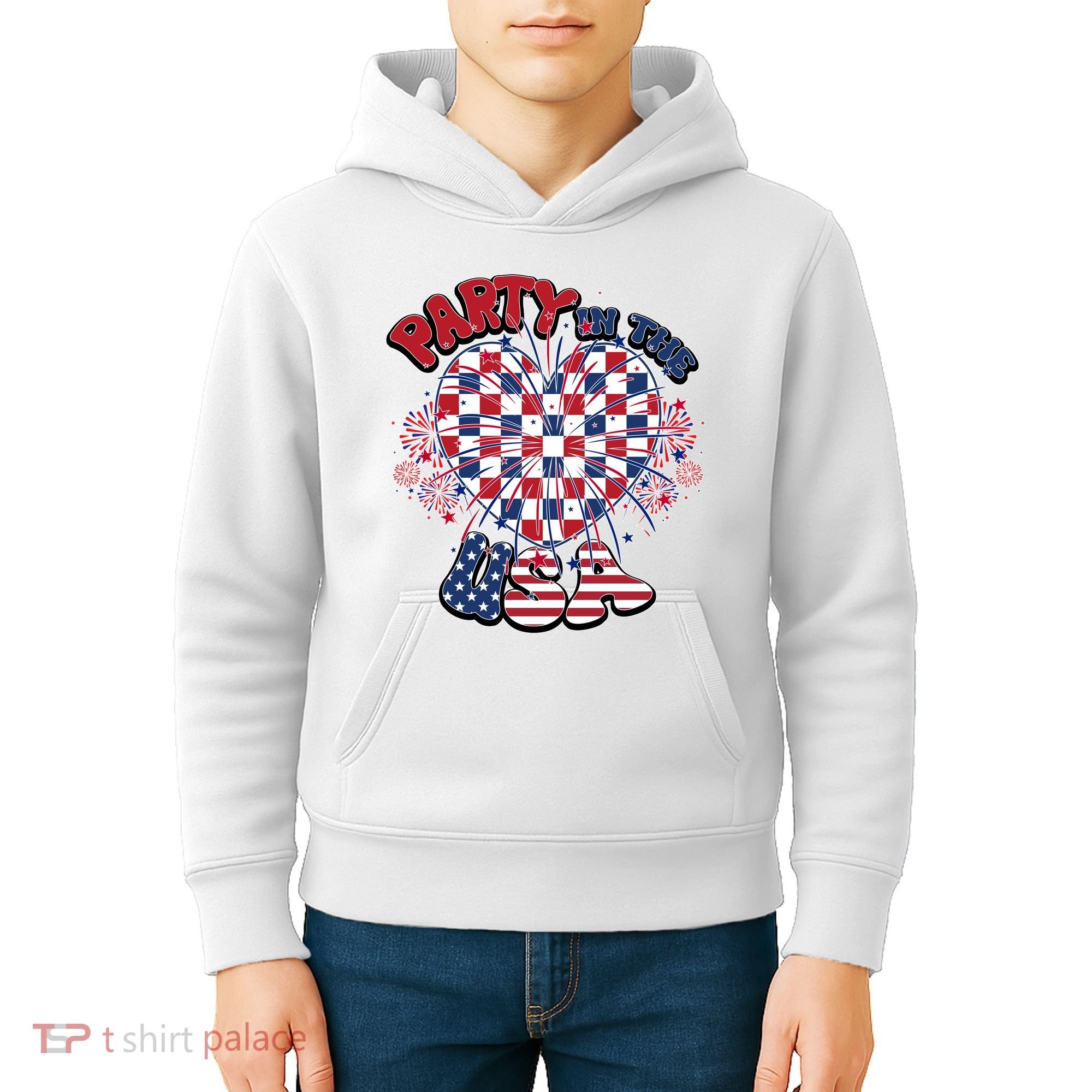 Party In The Usa Firework Red White Blue Heart Kids Hoodie