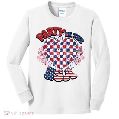 Party In The Usa Firework Red White Blue Heart Kids Long Sleeve Shirt