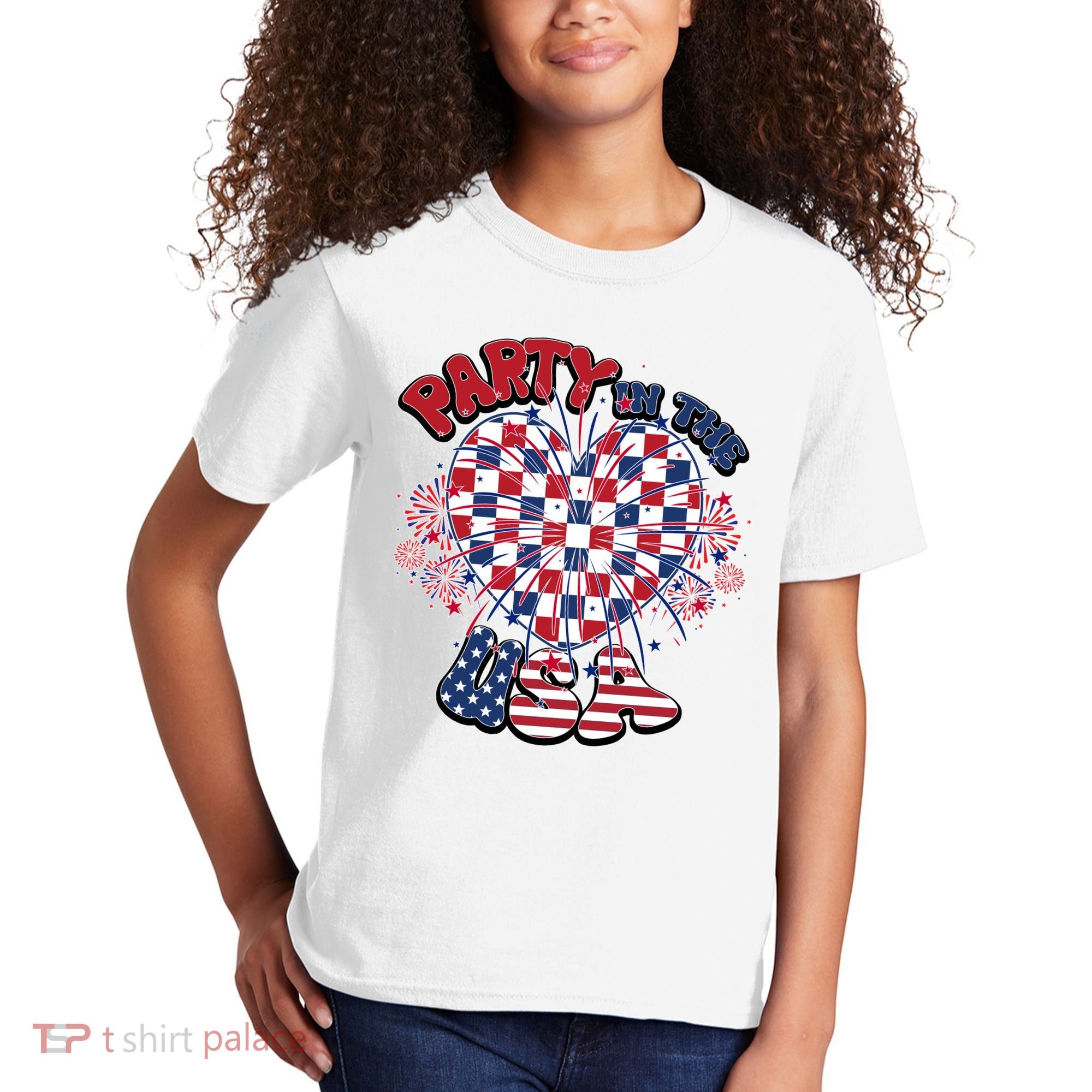 Party In The Usa Firework Red White Blue Heart Kids T-Shirt