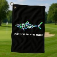 Plastic Is The Real Killer Costume Shark Save Ocean Cool Gift Golf Towel thumb 1