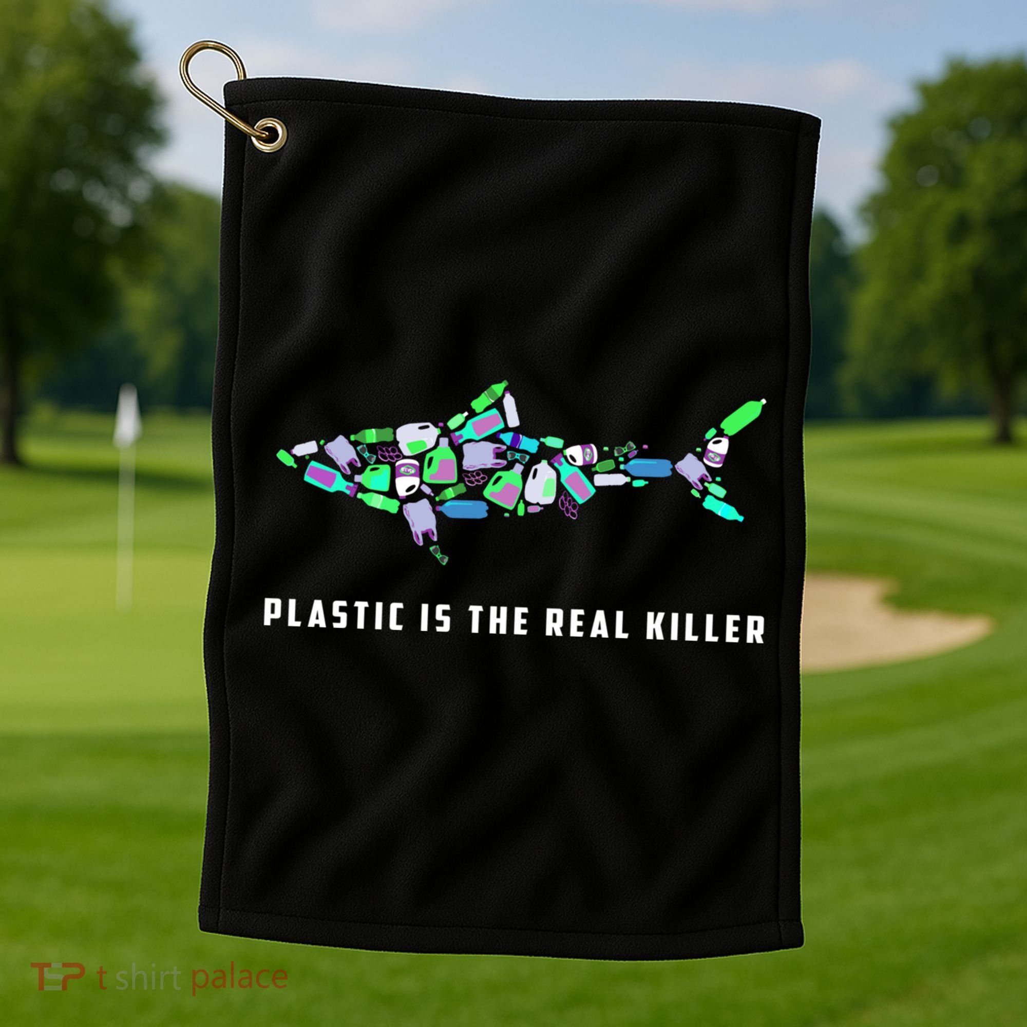 Plastic Is The Real Killer Costume Shark Save Ocean Cool Gift Golf Towel