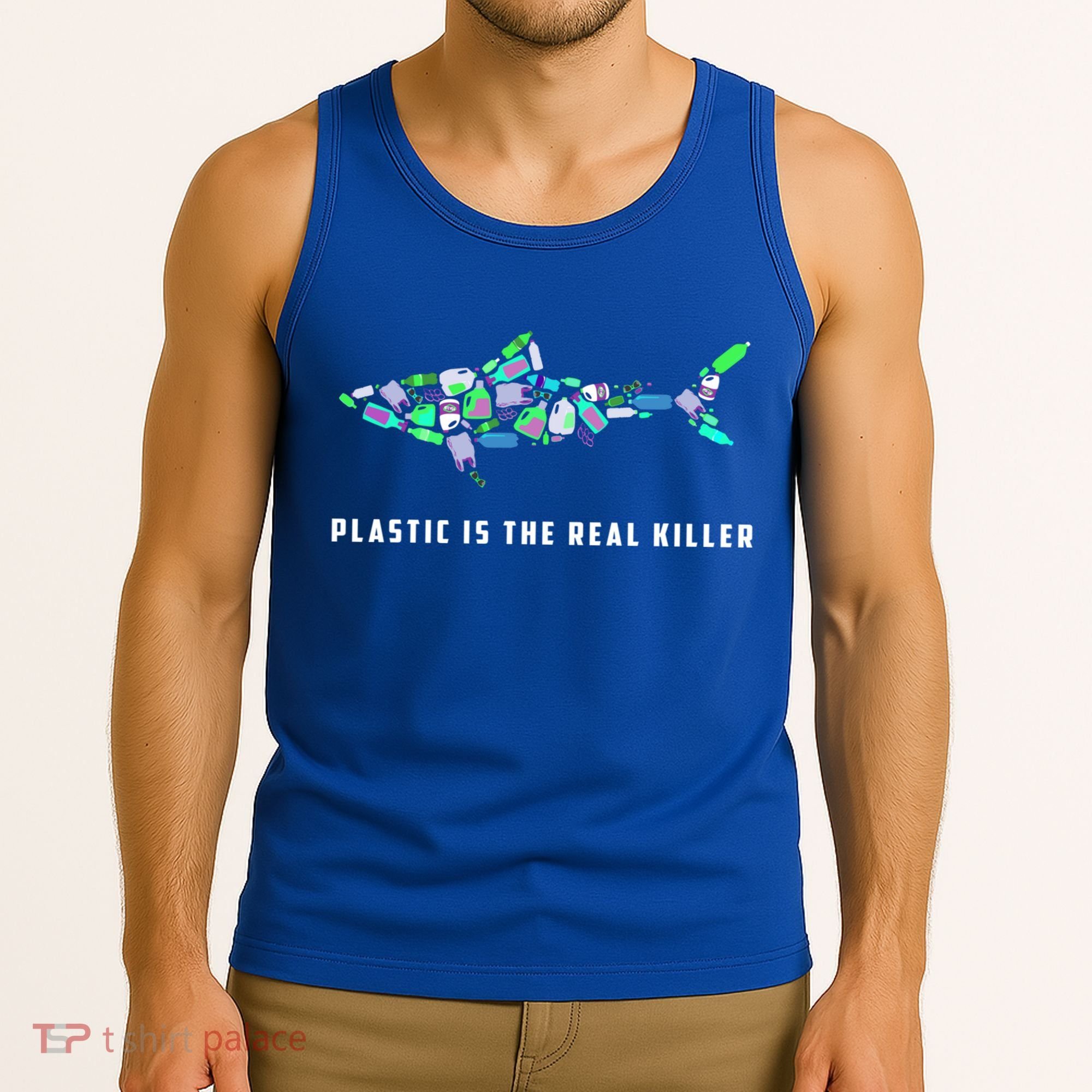 Plastic Is The Real Killer Costume Shark Save Ocean Cool Gift Tank Top