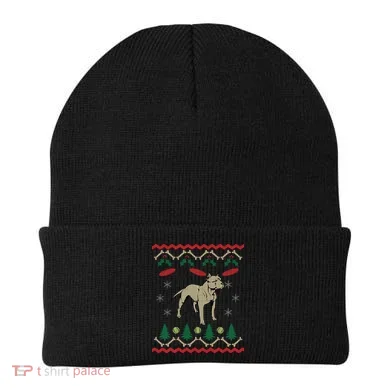 Pitbull Ugly Christmas Sweater Beanie