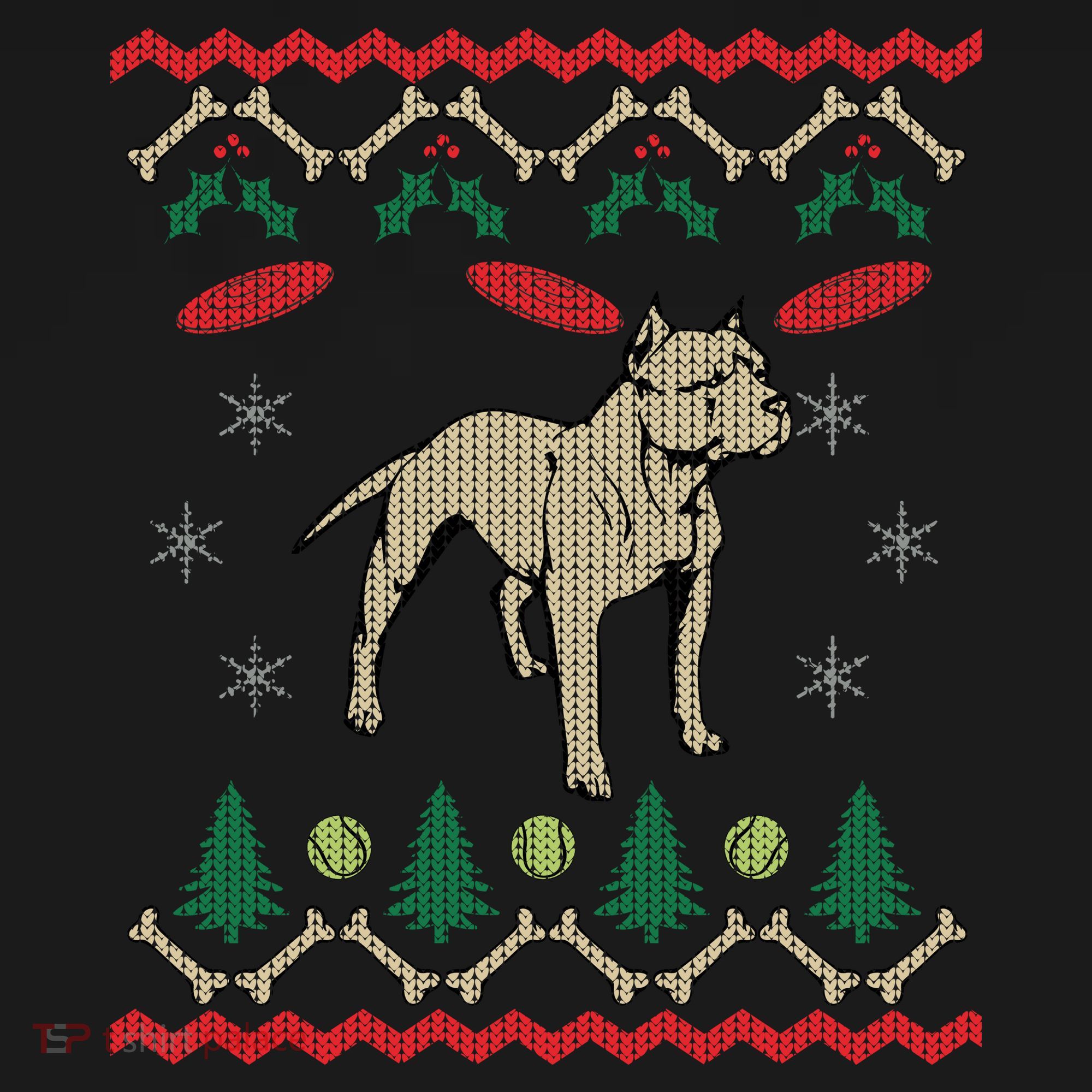 Pitbull Ugly Christmas Sweater Polo