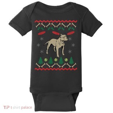 Pitbull Ugly Christmas Sweater Baby Bodysuit