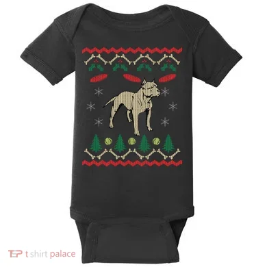 Pitbull Ugly Christmas Sweater Baby Bodysuit