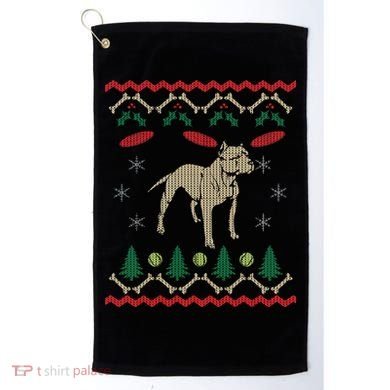 Pitbull Ugly Christmas Sweater Golf Towel
