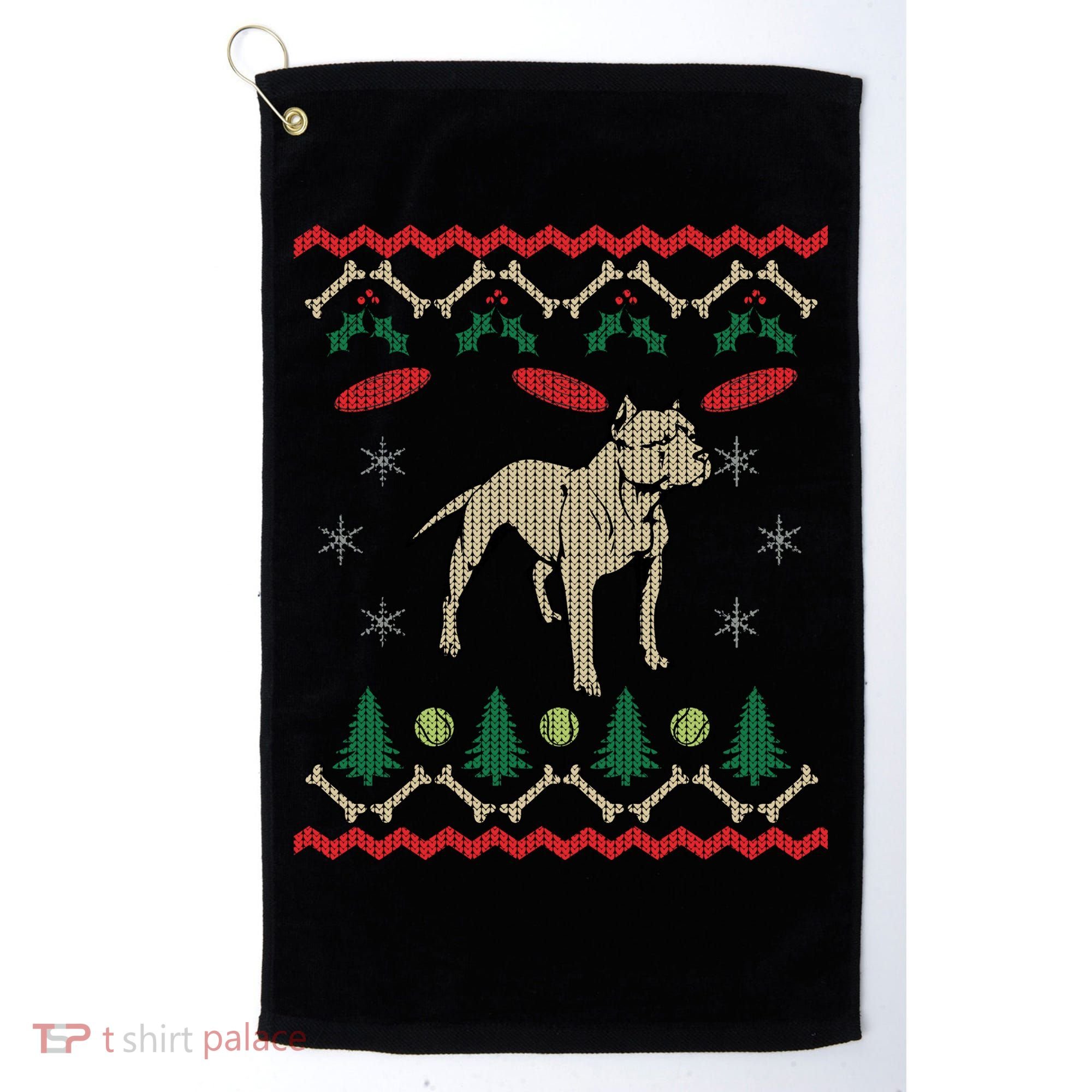 Pitbull Ugly Christmas Sweater Golf Towel