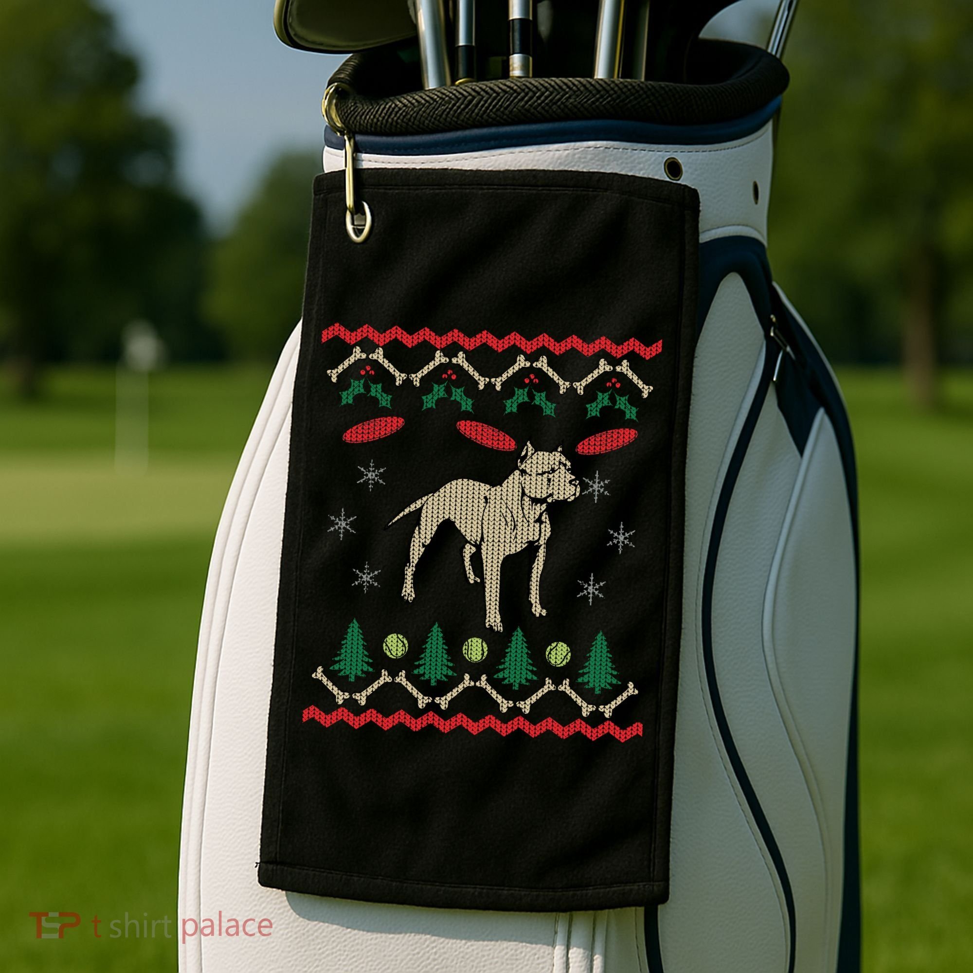 Pitbull Ugly Christmas Sweater Golf Towel