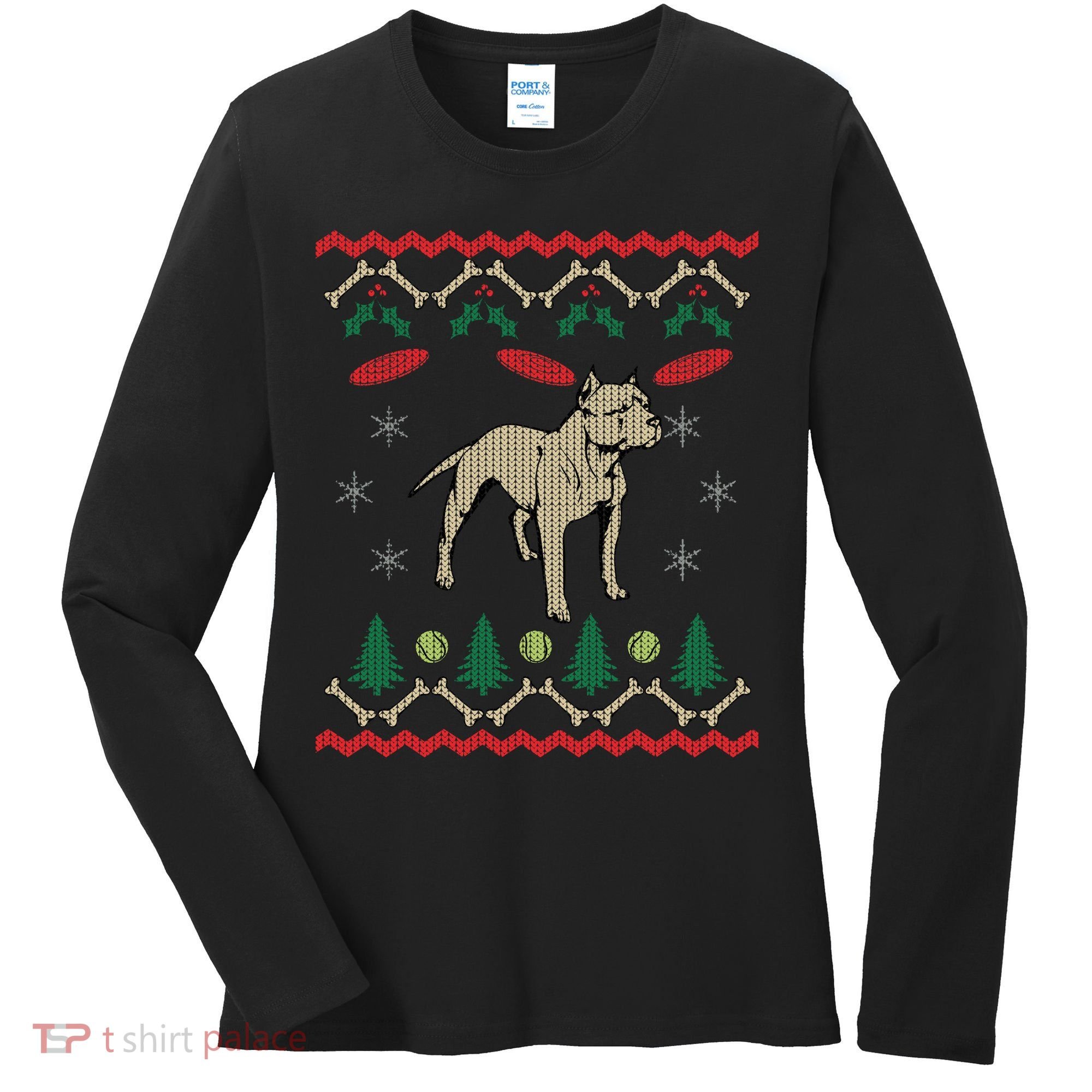Pitbull Ugly Christmas Sweater Women's Long Sleeve Shirt