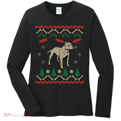 Pitbull Ugly Christmas Sweater Women's Long Sleeve Shirt