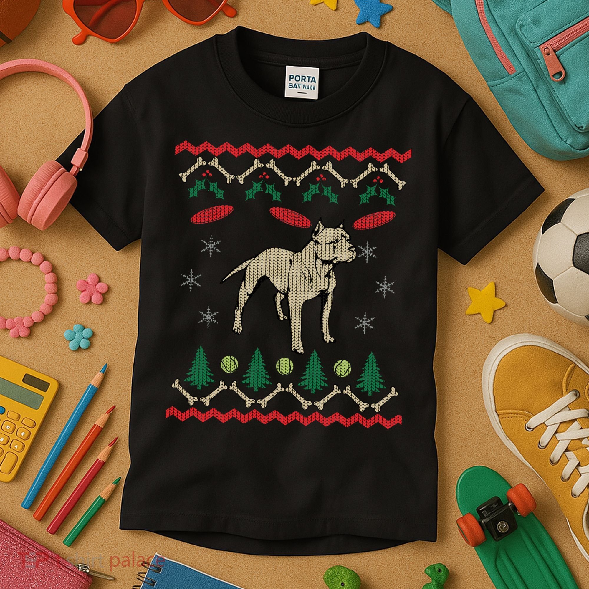 Pitbull Ugly Christmas Sweater Kids T-Shirt