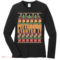 Pittsburgh Started It Ugly Christmas Sweater Women's Long Sleeve Shirt thumb 0