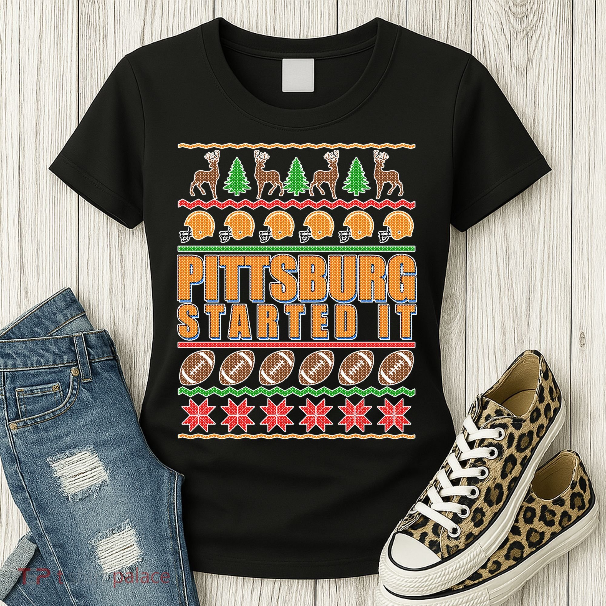 Pittsburgh Started It Ugly Christmas Sweater Women's T-Shirt