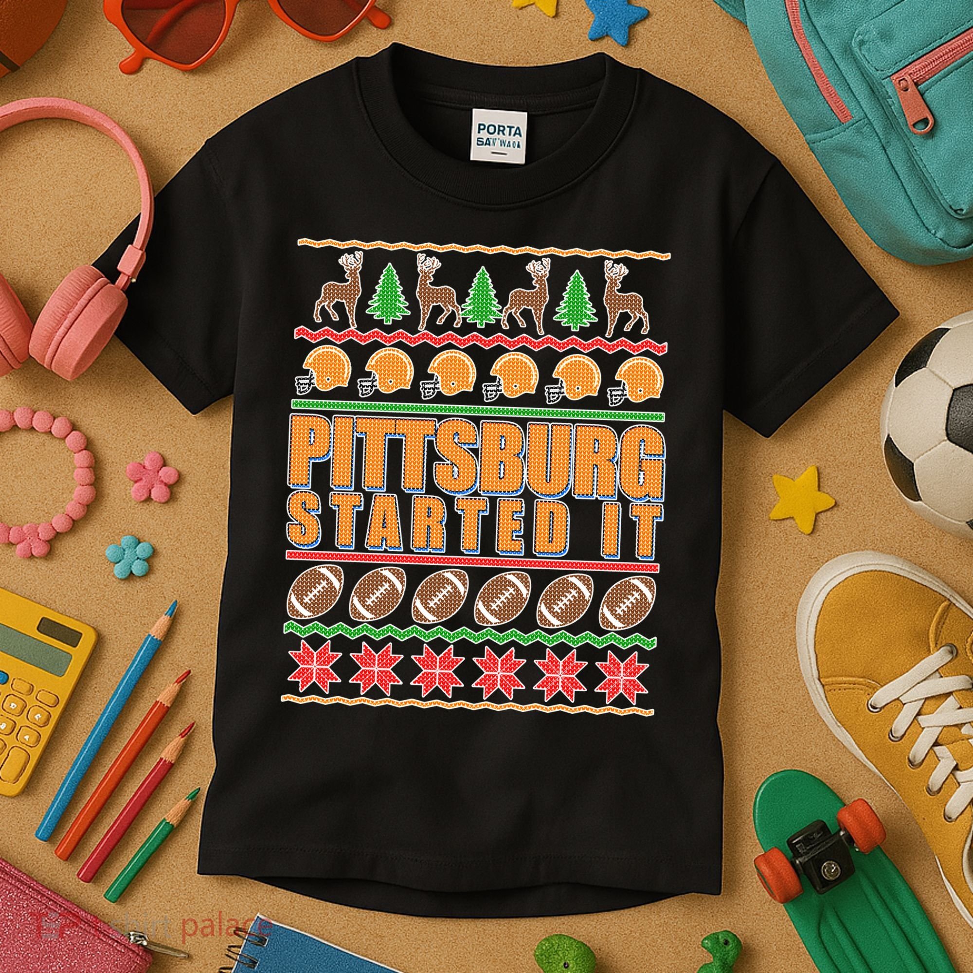 Pittsburgh Started It Ugly Christmas Sweater Kids T-Shirt
