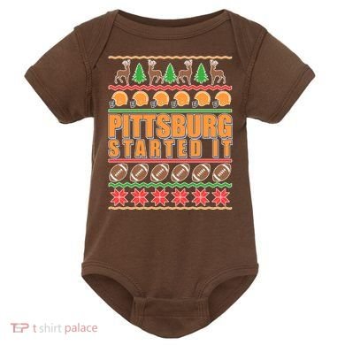 Pittsburgh Started It Ugly Christmas Sweater Baby Bodysuit