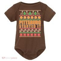 Pittsburgh Started It Ugly Christmas Sweater Baby Bodysuit thumb 0