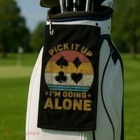 Pick It Up I'm Going Alone Funny Euchre Card Game Golf Towel thumb 2