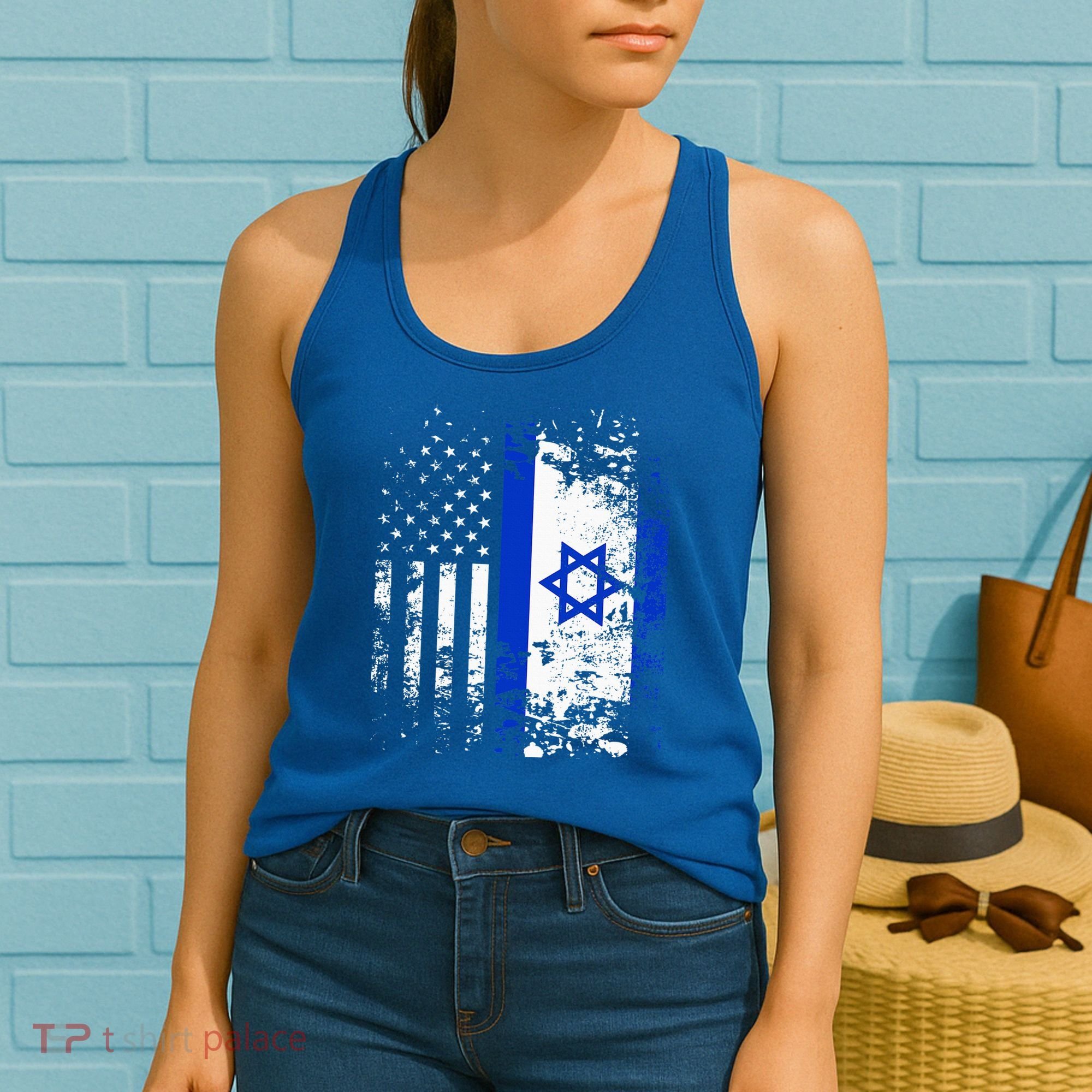 Proud Israeli Usa Flag Patriotic Pride American Israel Flag Women's Tank Top