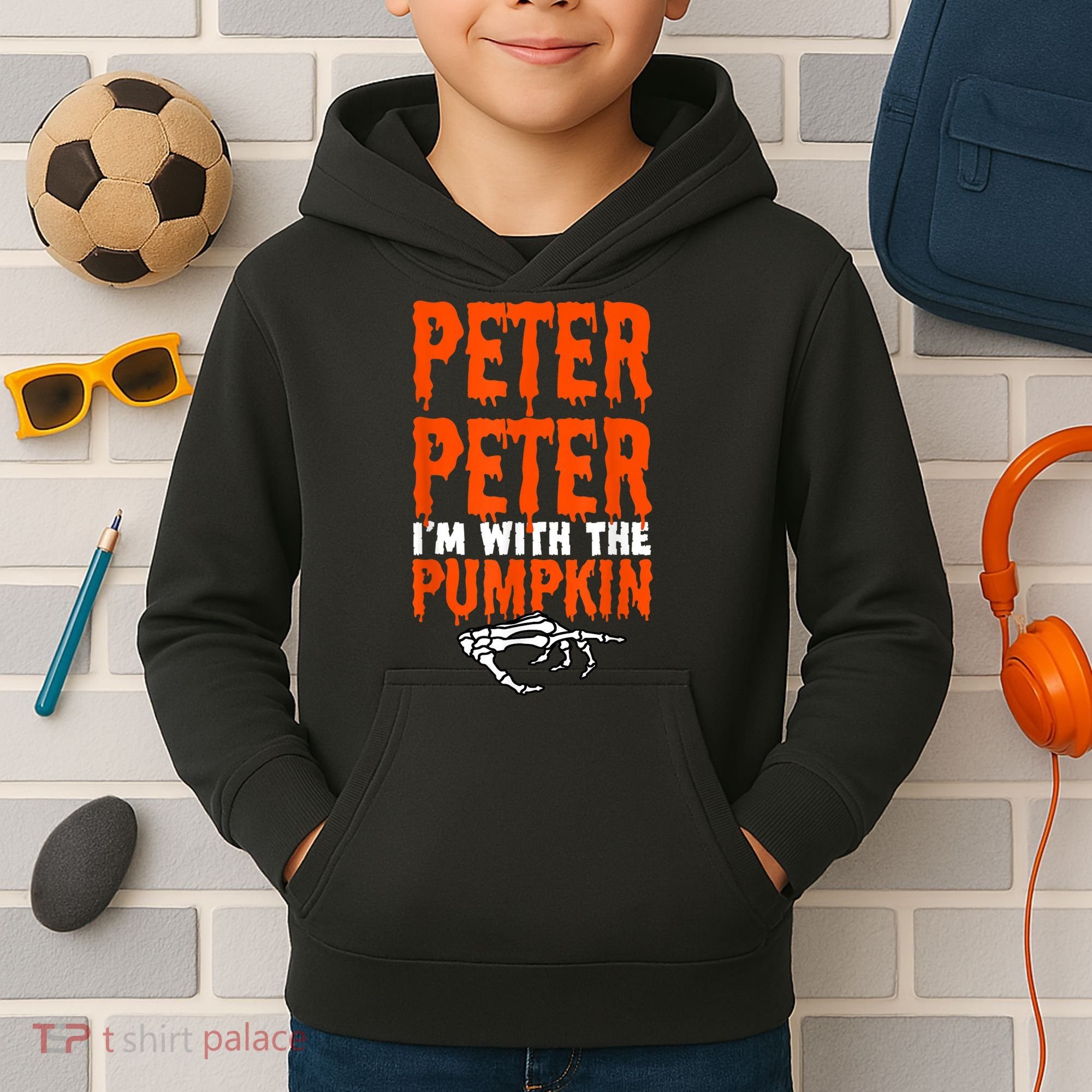 Peter I'm With The Pumpkin Halloween Costume Couple Kids Hoodie