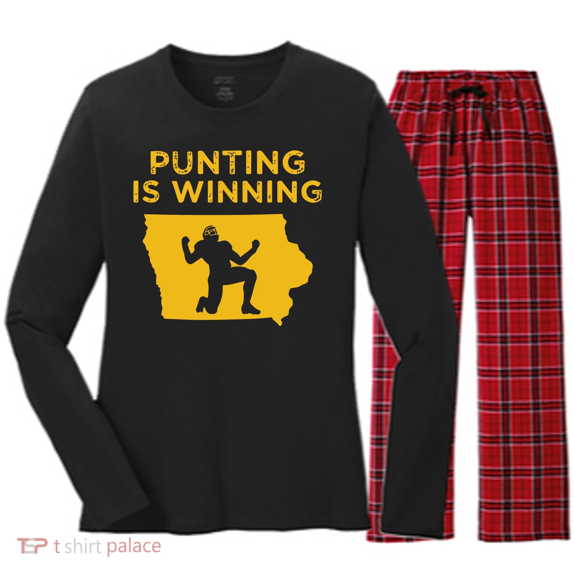 Punting Is Winning Iowa I Cheer For The Punter Women's Long Sleeve Flannel Pajama Set 
