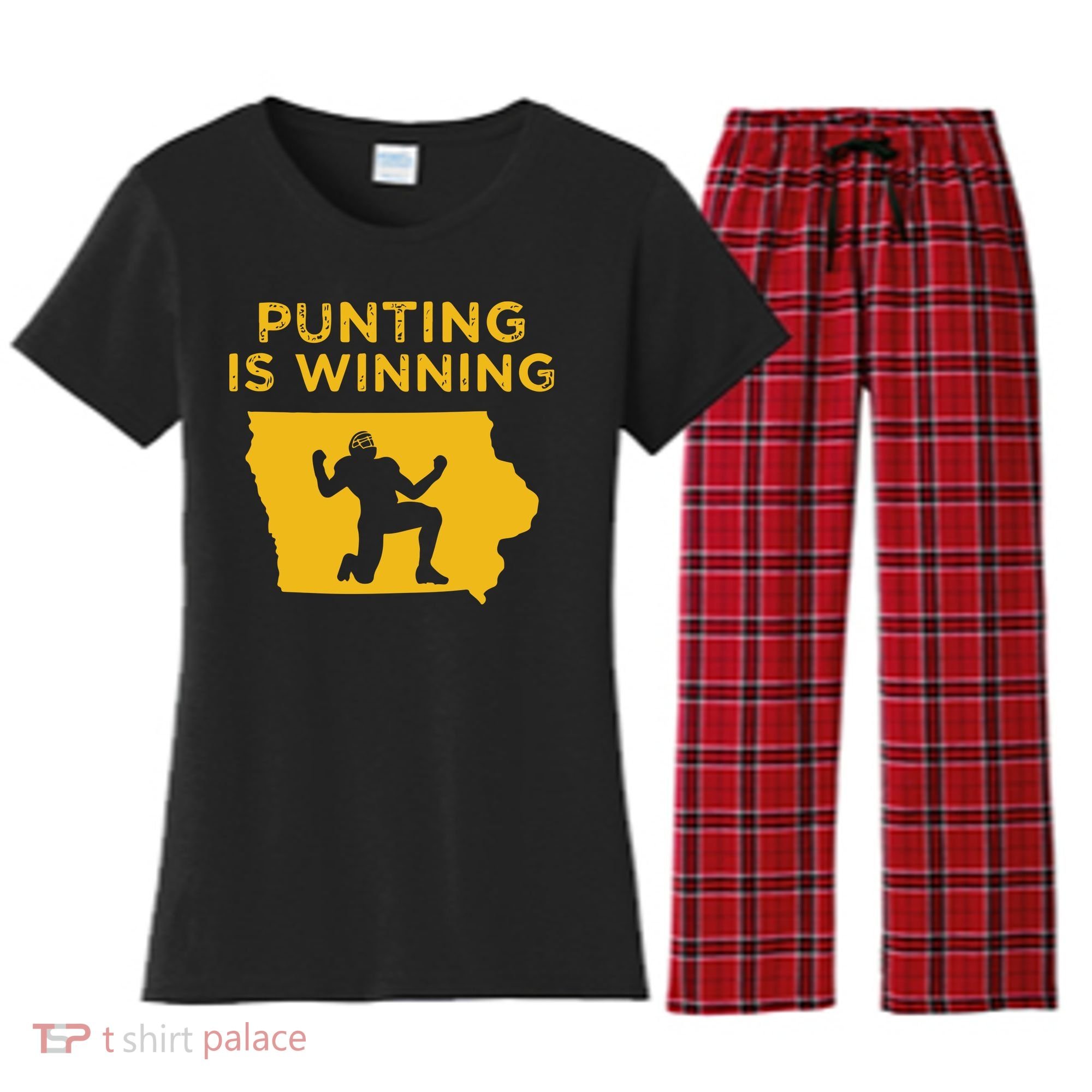 Punting Is Winning Iowa I Cheer For The Punter Women's Flannel Pajama Set