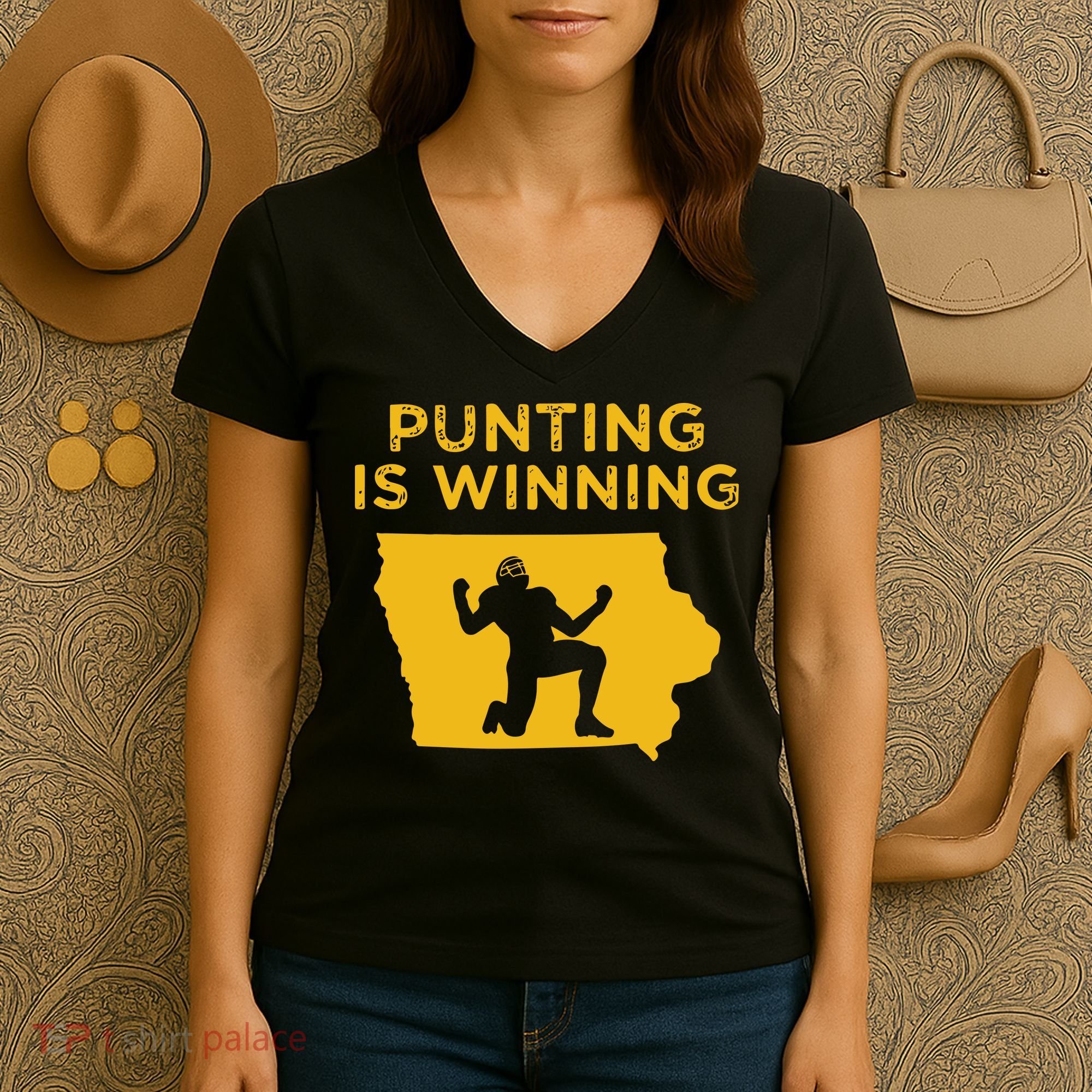 Punting Is Winning Iowa I Cheer For The Punter Women's V-Neck T-Shirt