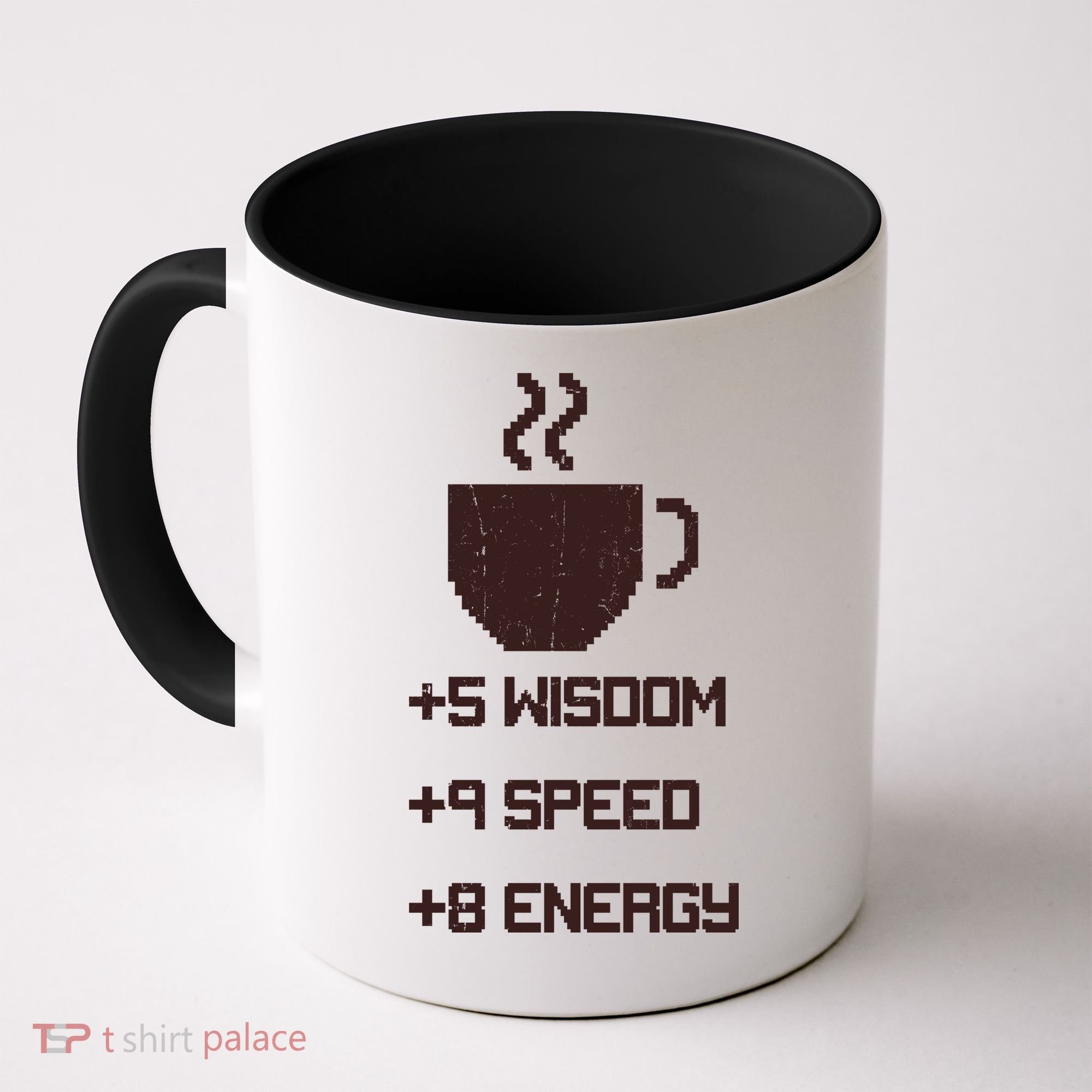 Pixel Coffee Power Up Wisdom Speed Energy Coffee Mug