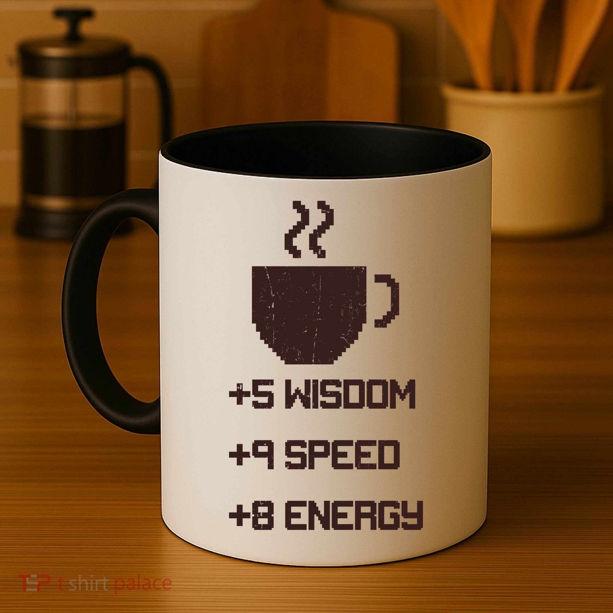 Pixel Coffee Power Up Wisdom Speed Energy Coffee Mug