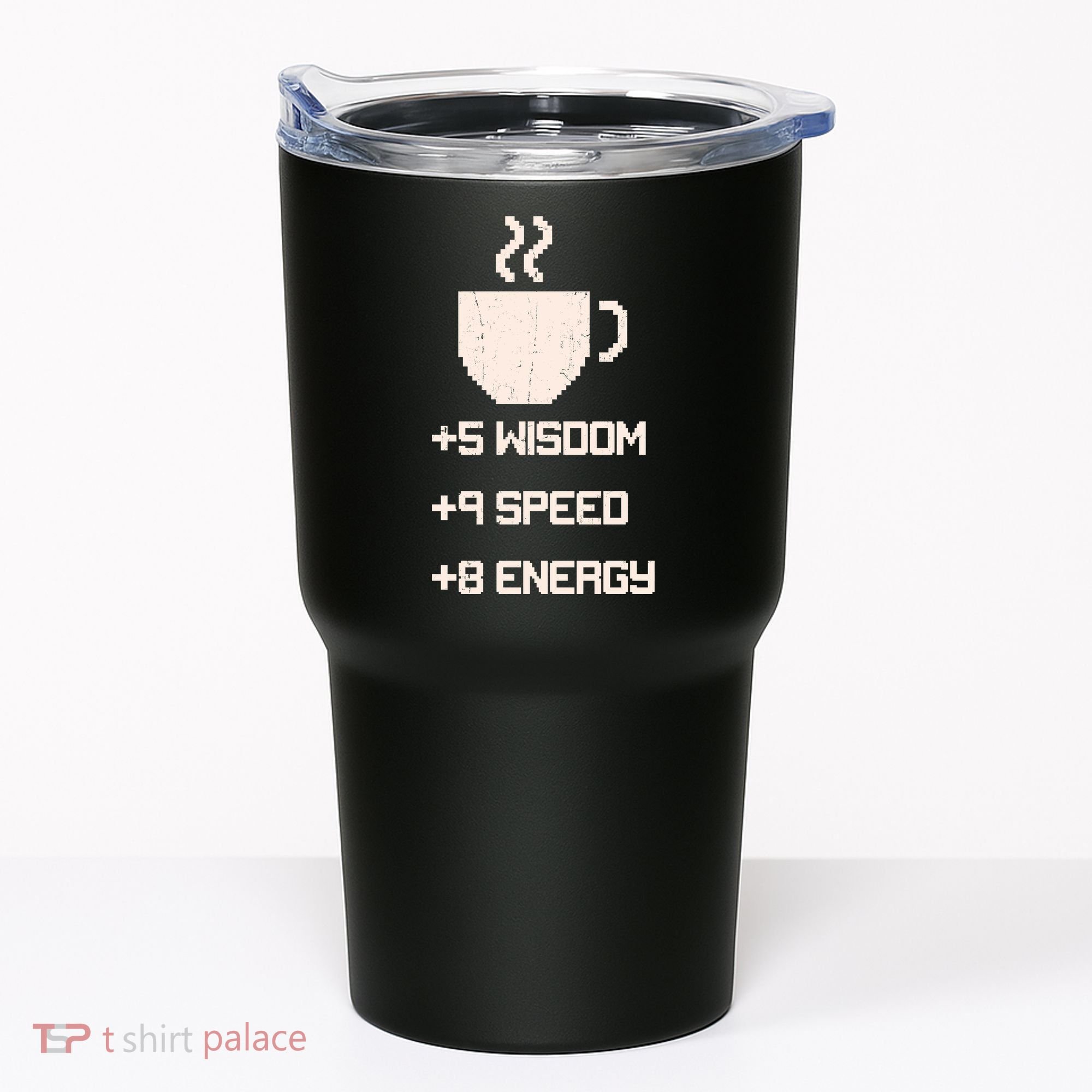 Pixel Coffee Power Up Wisdom Speed Energy Tumbler