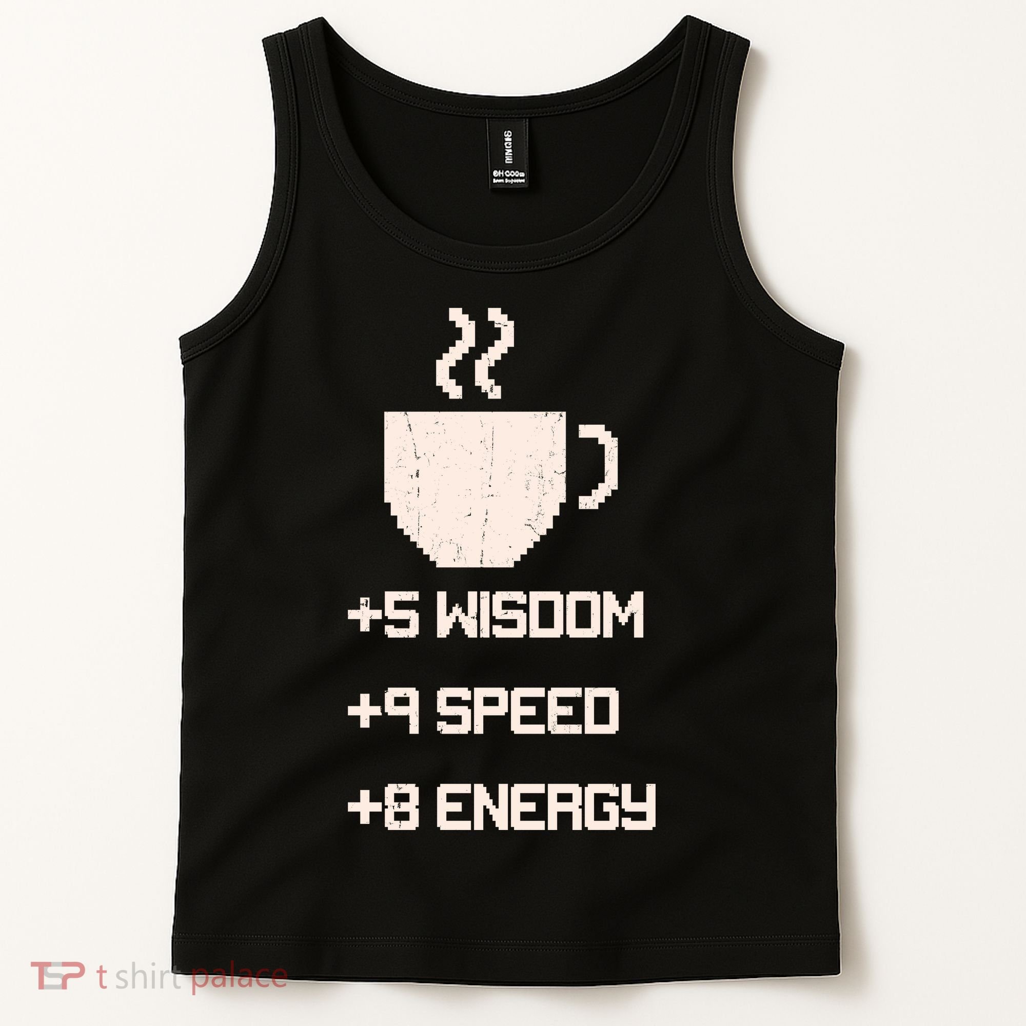 Pixel Coffee Power Up Wisdom Speed Energy Tank Top